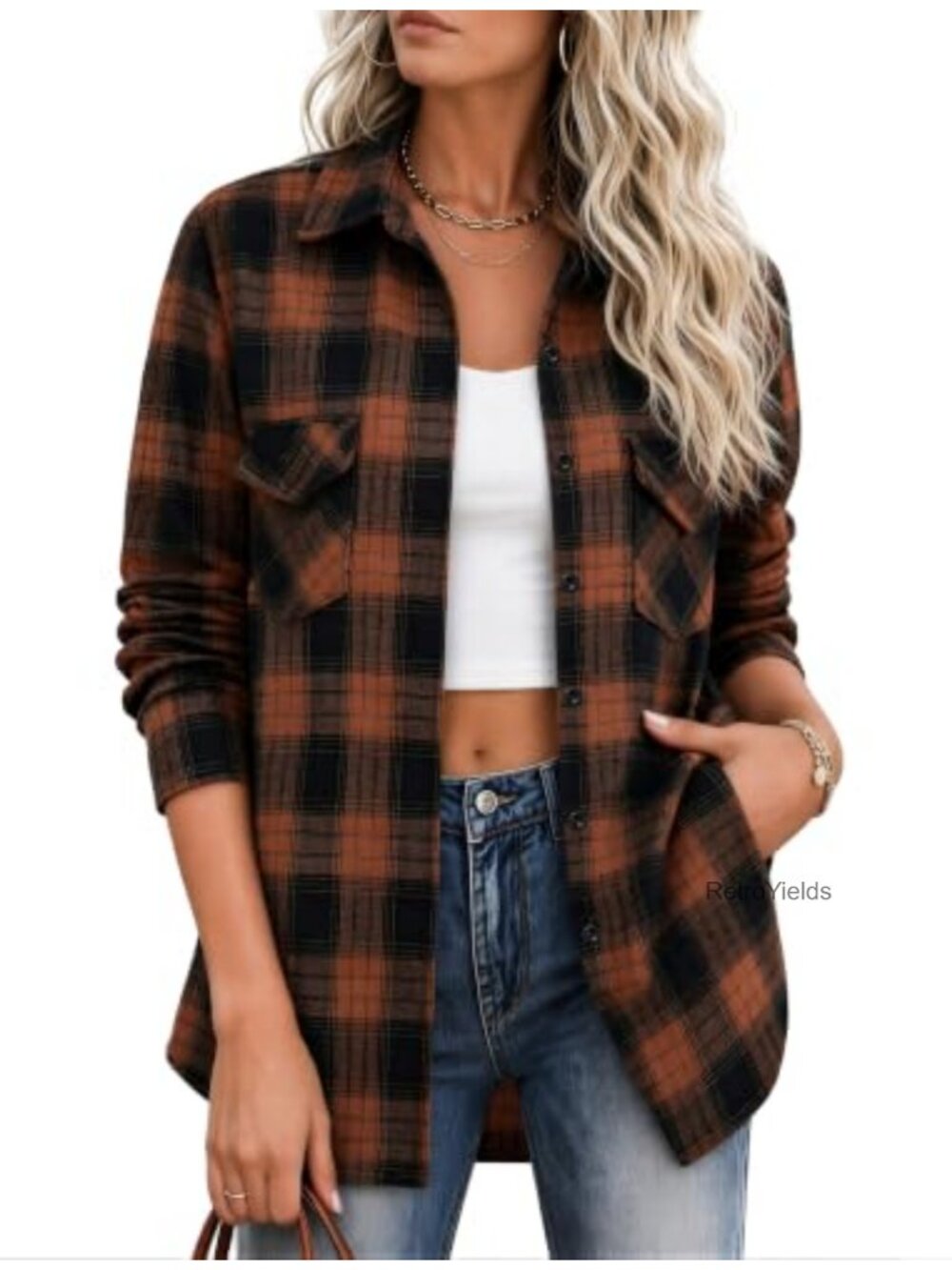 Zeagoo Women's Plaid Flannel Shirt Long Sleeve Button Down Shacket